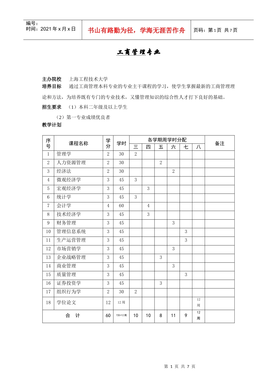 专业名称：工商管理开设学校：上海工程技术大学_第1页
