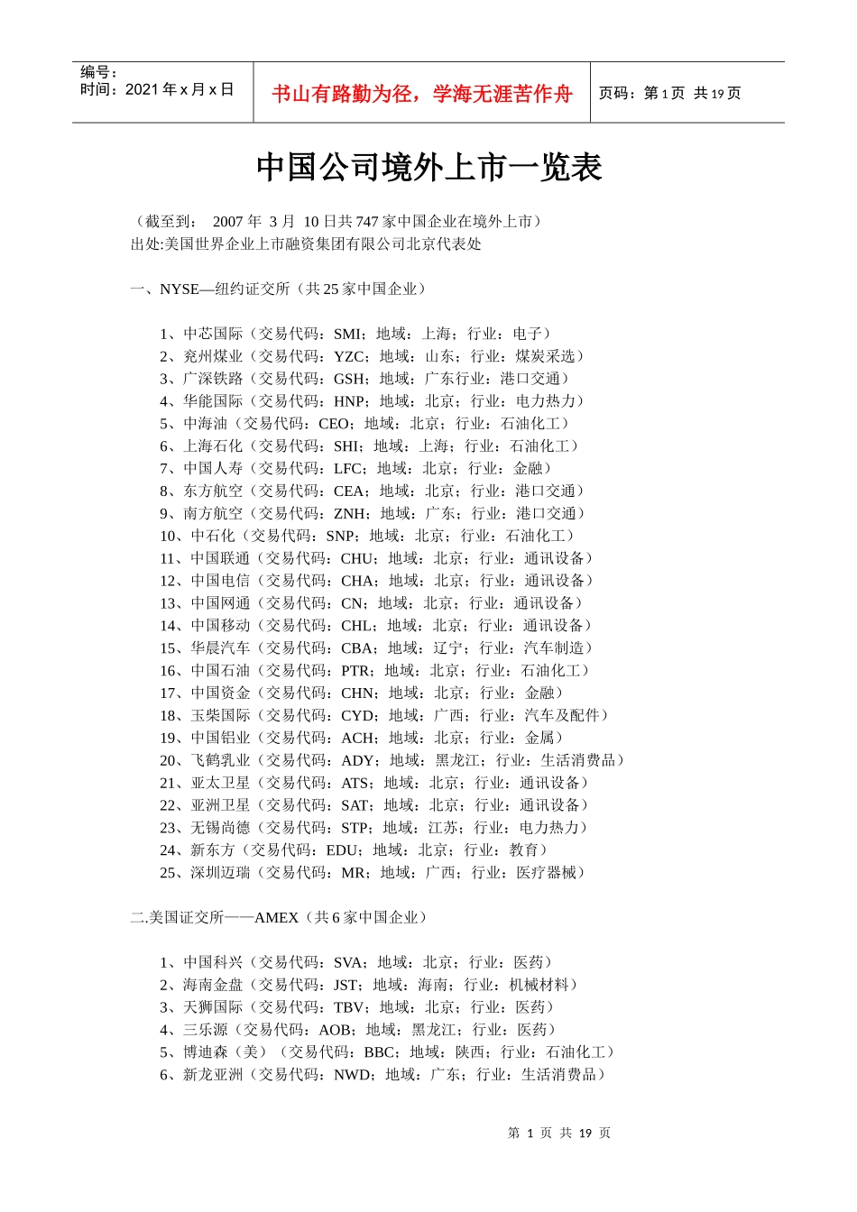中国公司境外上市一览表_第1页