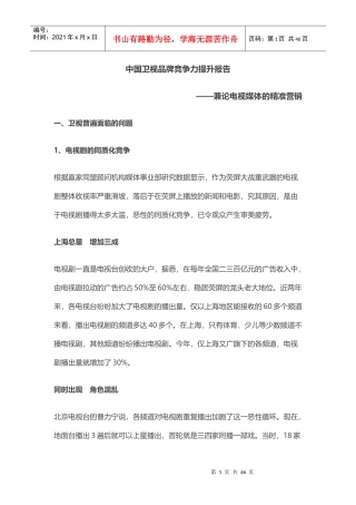 中国卫视品牌竞争力提升报告