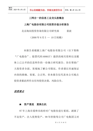 上海某公司投资价值分析报告