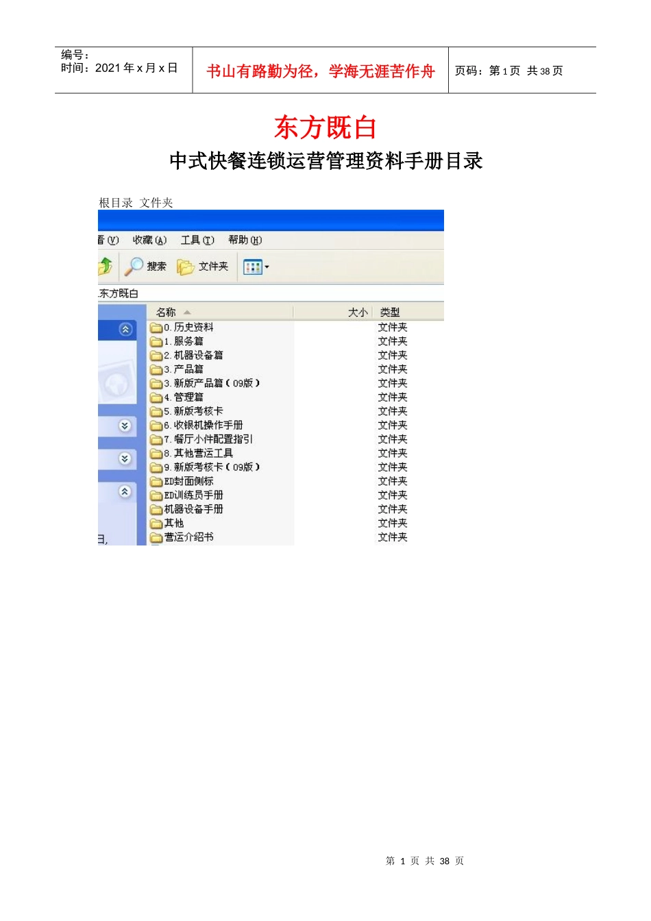 东方既白中式快餐运营资料手册目录介绍_第1页