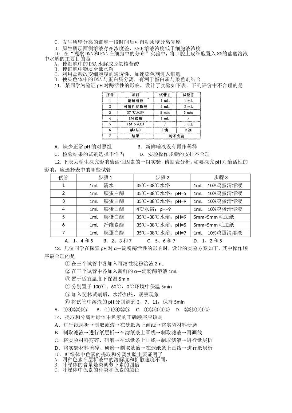 生物实验专项强化训练（高中生物教材部分实验）_第2页