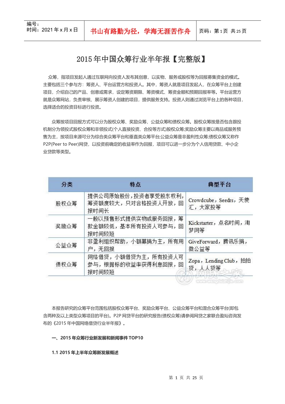 中国众筹行业半年报告_第1页