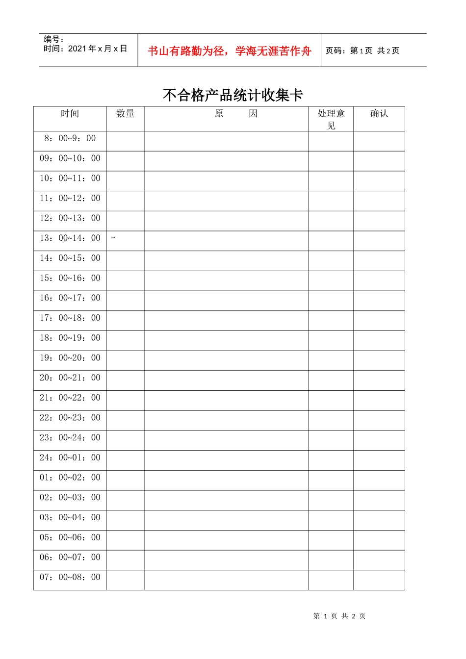 不合格产品统计收集卡_第1页