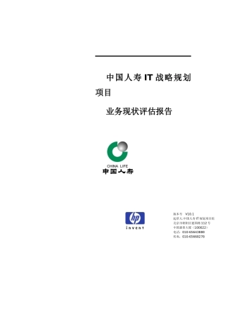 中国人寿IT战略规划项目业务现状评估报告