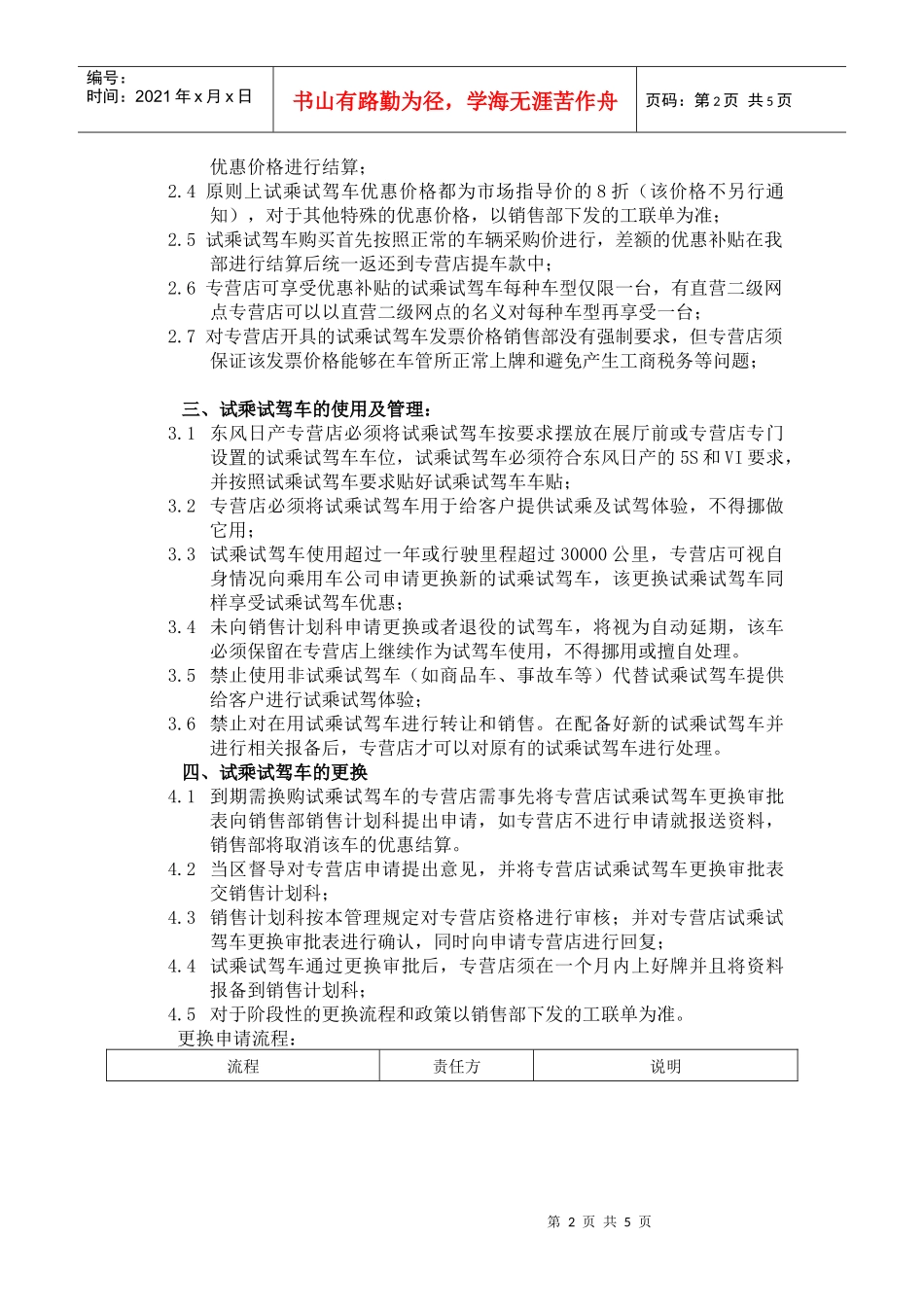 东风日产专营店试乘试驾车管理办法_第2页