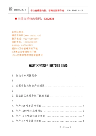 东河区招商引资项目概述