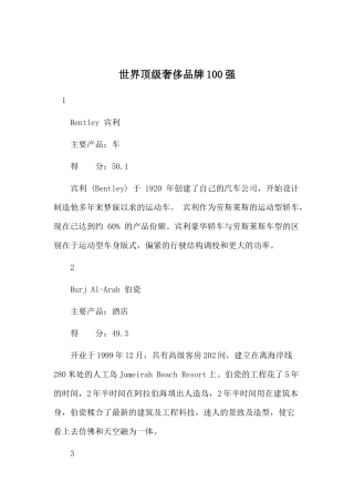 世界顶级奢侈品牌100强讲义