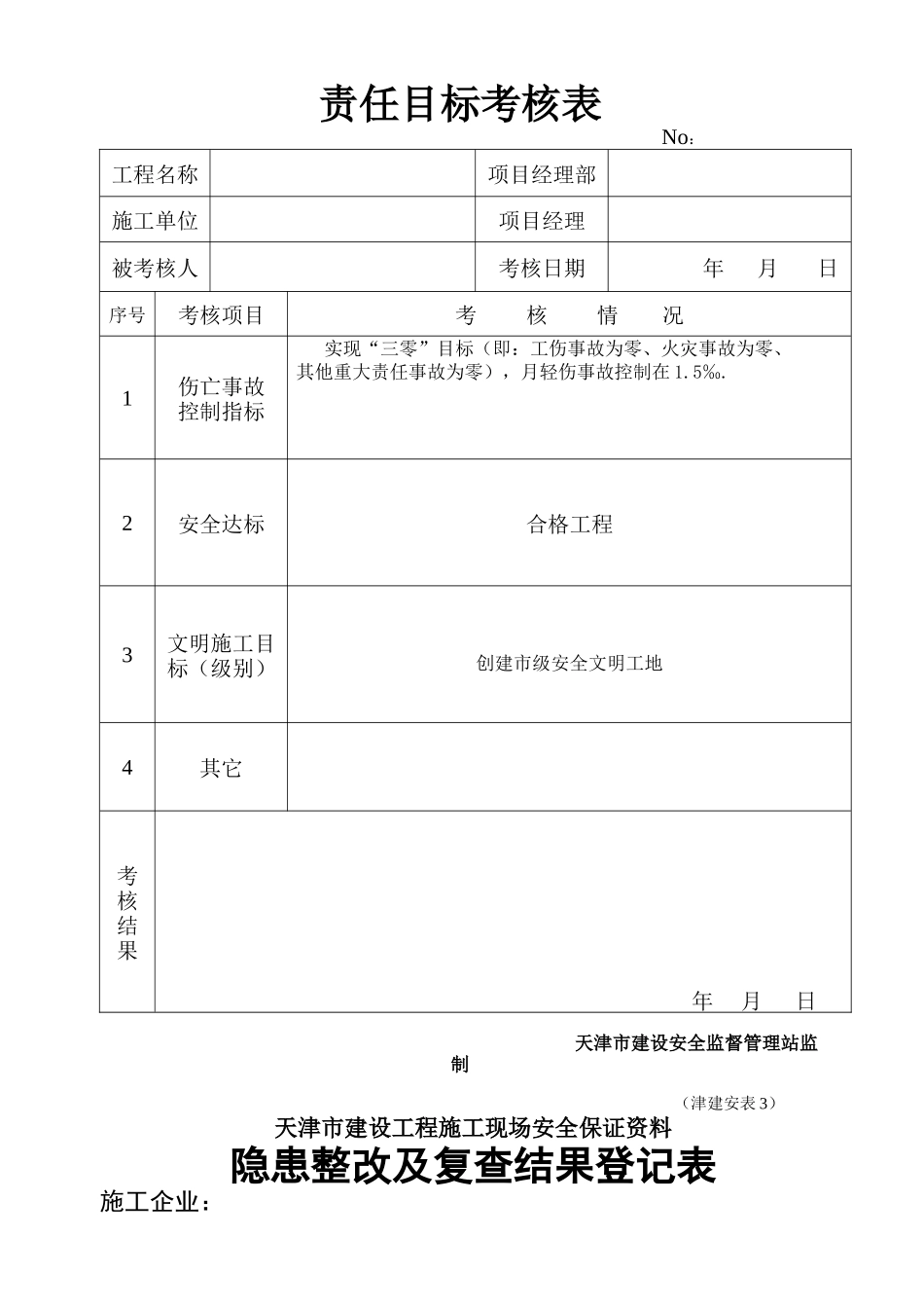 市建设工程施工现场安全保证资料安全生产责任制考核表_第2页