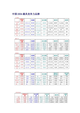 中国2004最具竞争力品牌