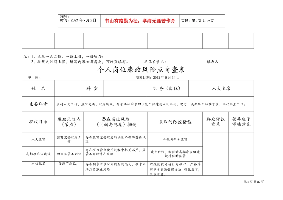 个人岗位廉政风险点自查表(DOC35页)_第3页