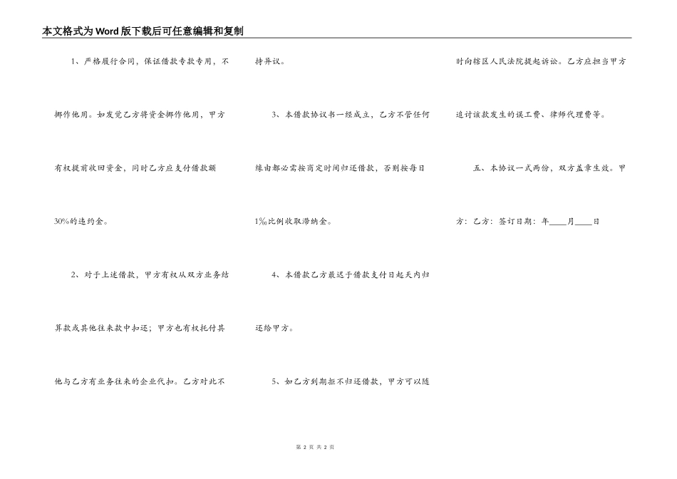 正规的个人之间借款合同书_第2页