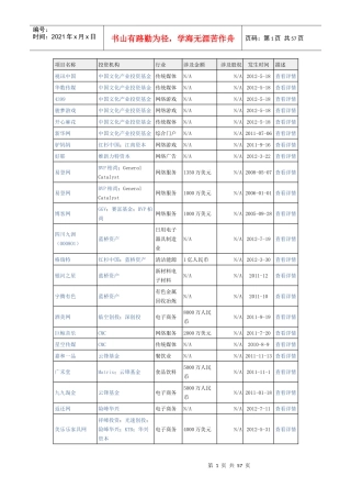个人资料精心准备XXXX年至X年私募机构及对应的项目
