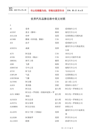 世界汽车品牌名称中英文对照