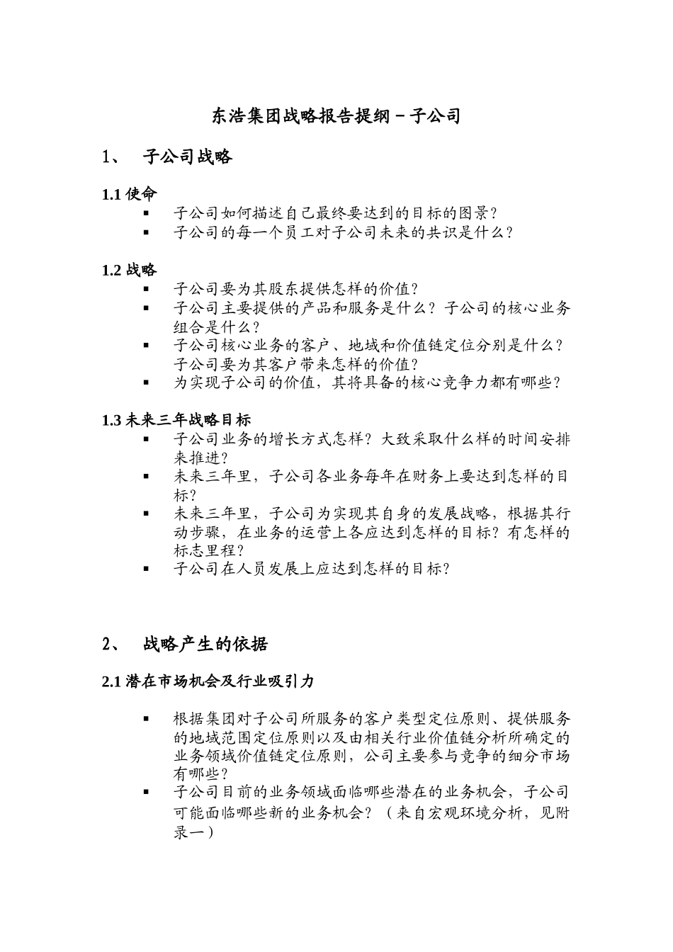东浩集团战略报告提纲_子公司_第1页