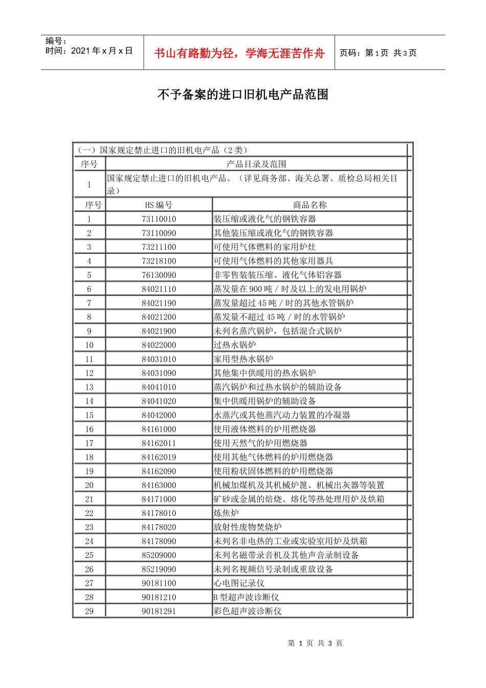 不予备案的进口旧机电产品范围-天津出入境检验检疫局--互联_第1页