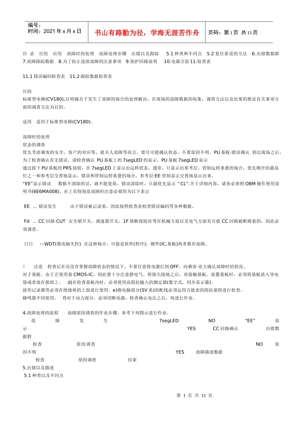 东芝电梯CV180故障诊断新_第1页