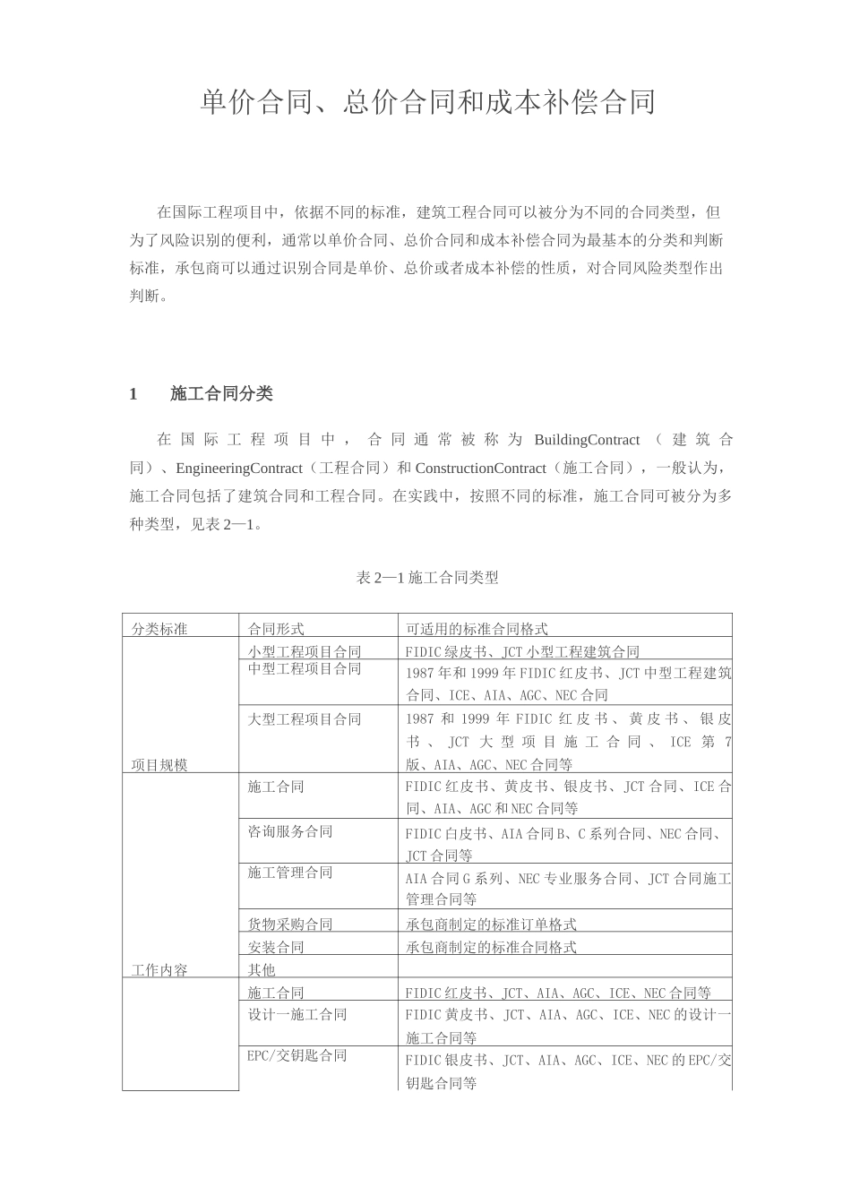 单价合同、总价合同、成本补偿合同_第1页