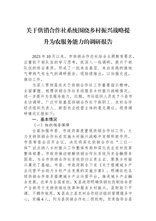 关于供销合作社系统围绕乡村振兴战略提升为农服务能力的调研报告