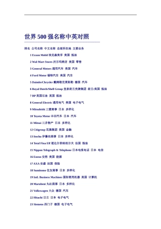 世界500强名称中英对照