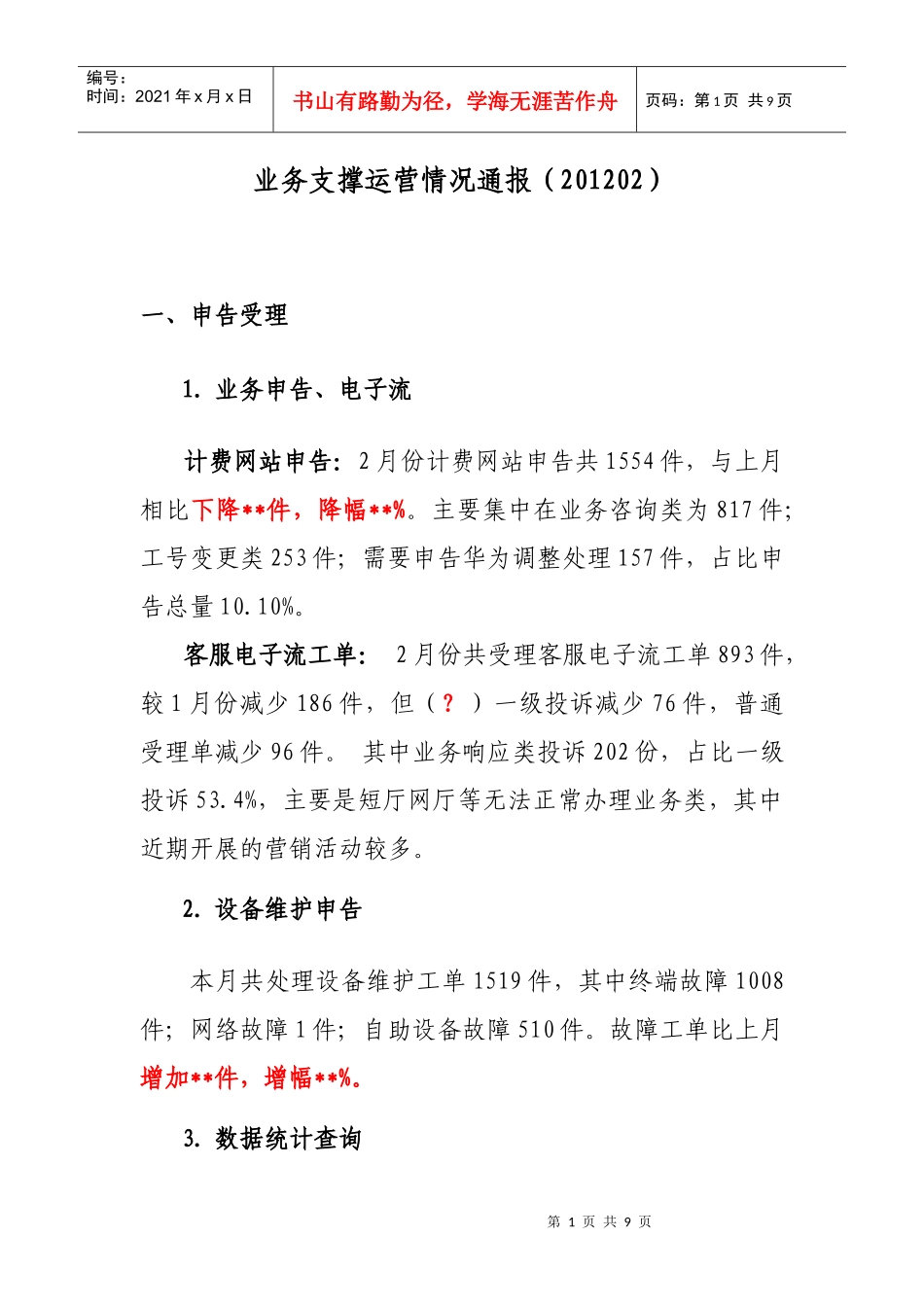 业务支撑运营情况通报XXXX02_第1页