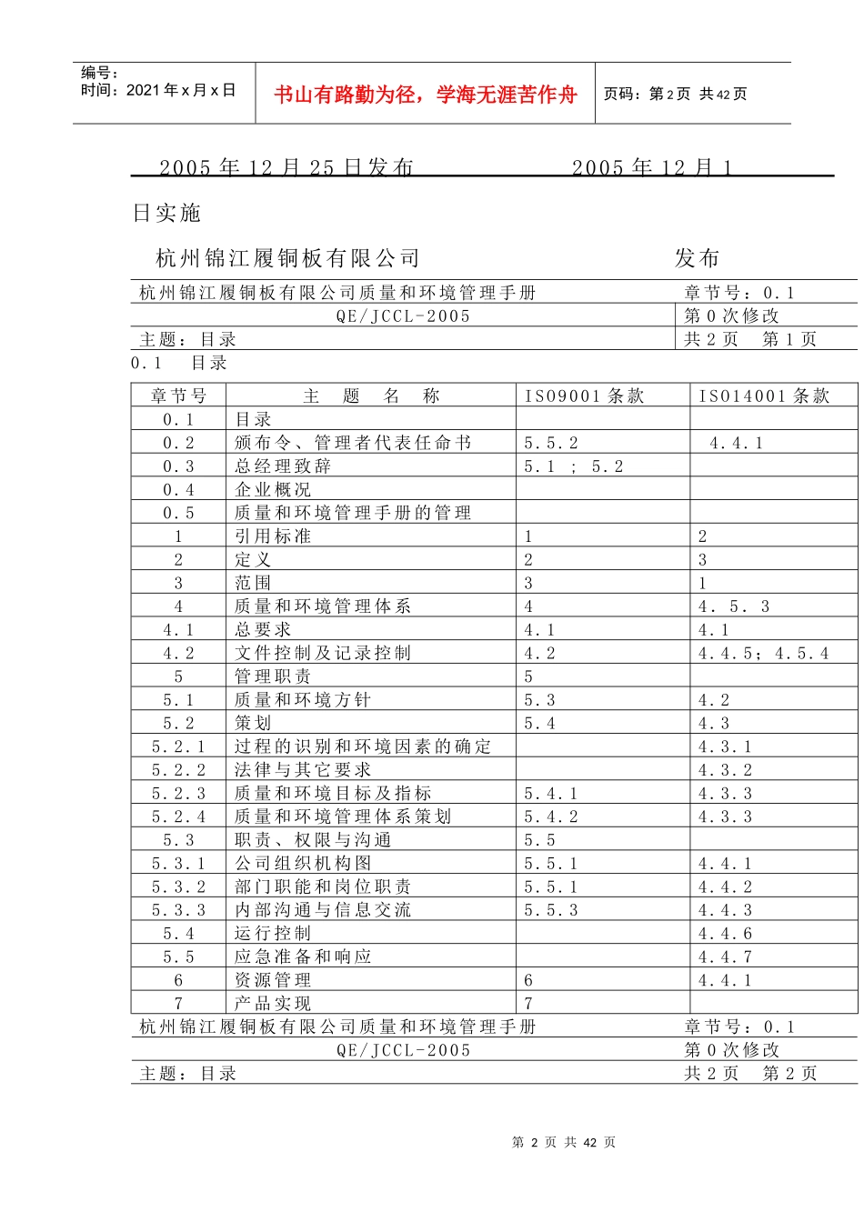 专题资料-质量认证→XX铜板有限公司质量和环境管理手册_第2页