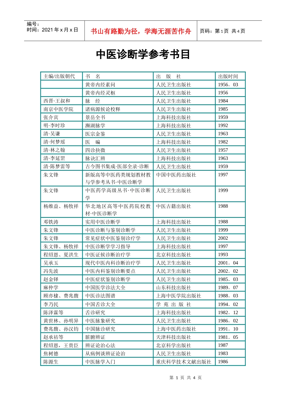 中医诊断学参考书目_第1页