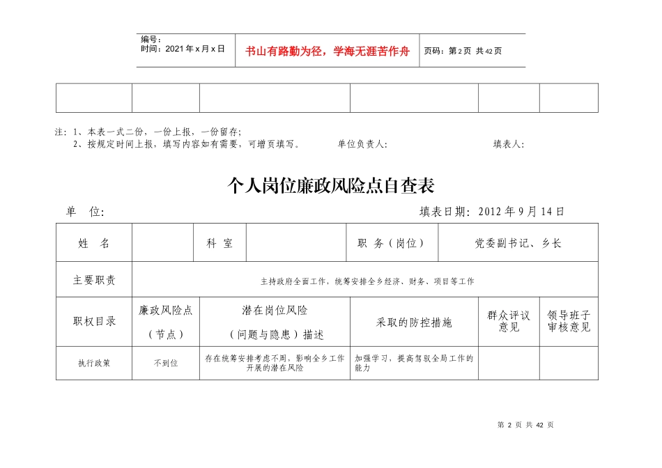 个人岗位廉政风险点自查表_第2页