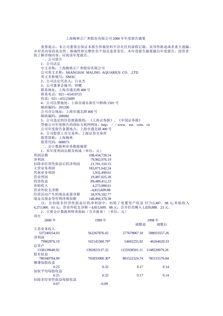 上海某股份公司年度报告_第1页