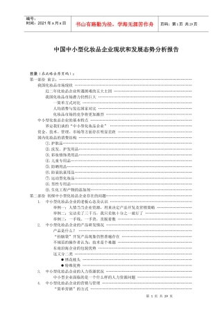 中国中小型化妆品企业现状和发展态势分析报告（续A） (1)