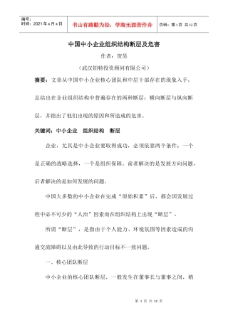 中国中小企业组织结构断层及危害