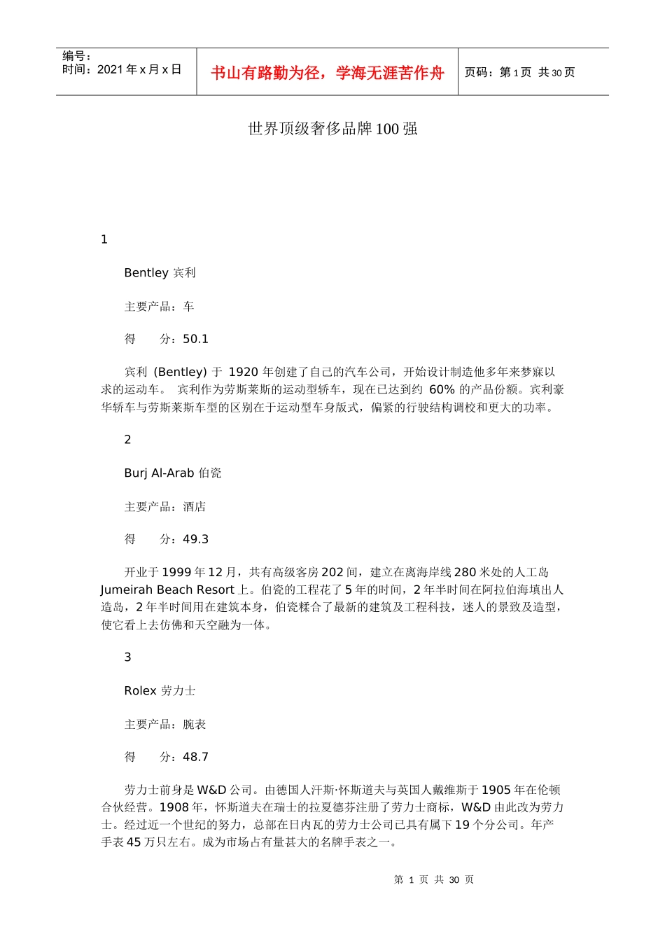 世界顶级奢侈品牌100强_第1页