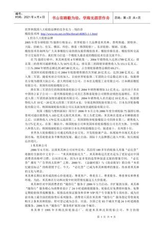 世界和我国八大轮胎品牌的竞争实力 - 钱伯章