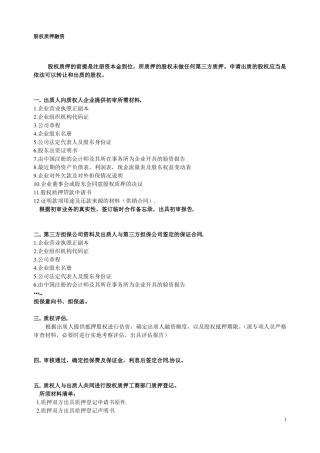 股权质押融资流程及相关协议合同