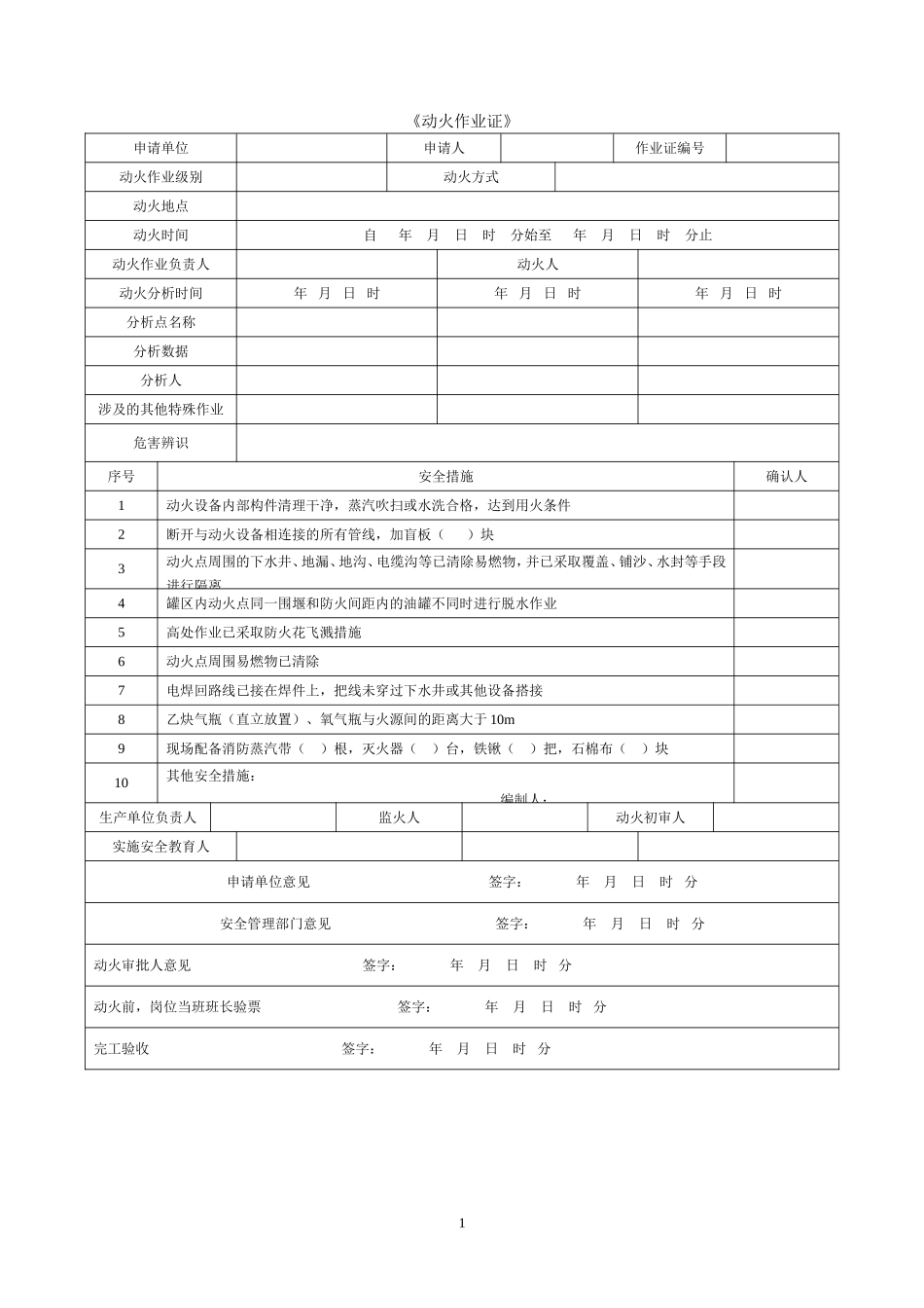 《动火作业证》《受限空间安全作业证》申请表格汇总_第1页