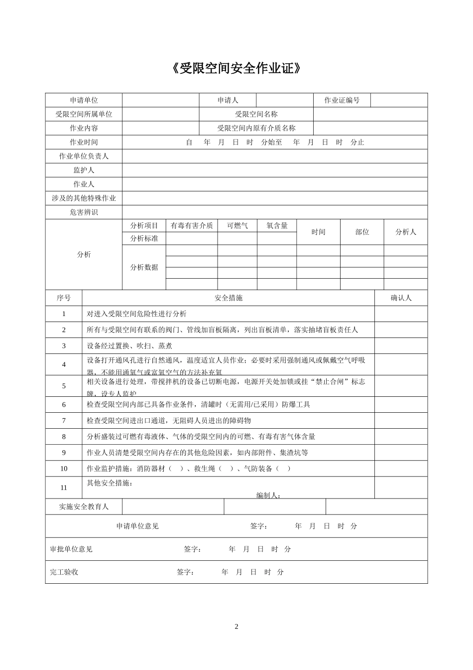 《动火作业证》《受限空间安全作业证》申请表格汇总_第2页