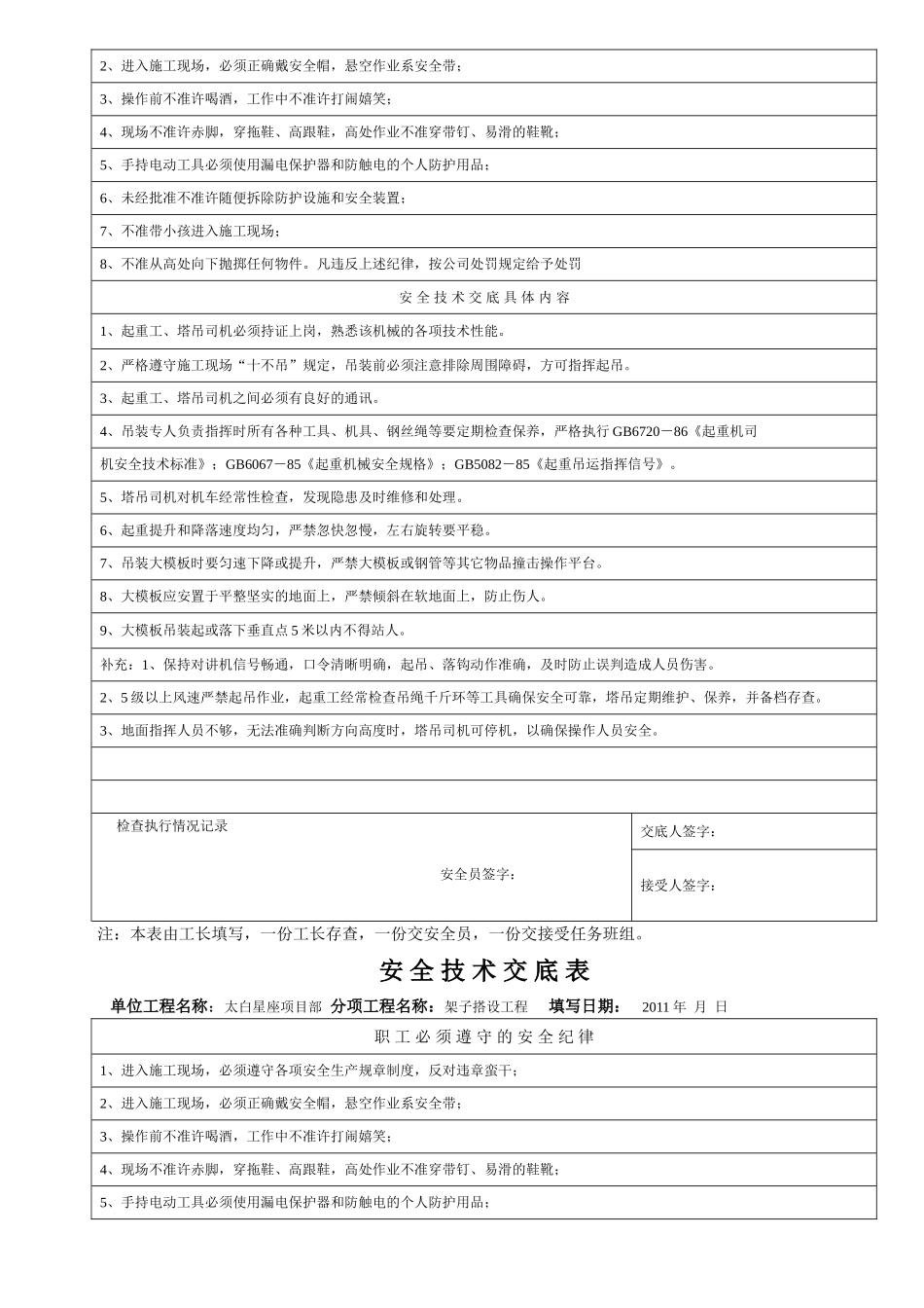 太白星座项目机械工程安全技术交底表_第2页