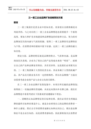 三一重工企业品牌扩张战略策划方案