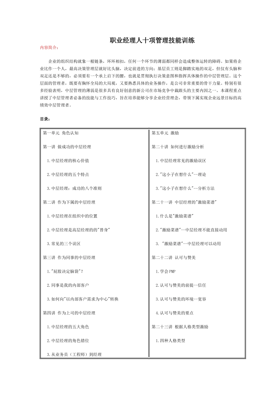 【经典管理资料】职业经理人十项管理技能训练1_第1页