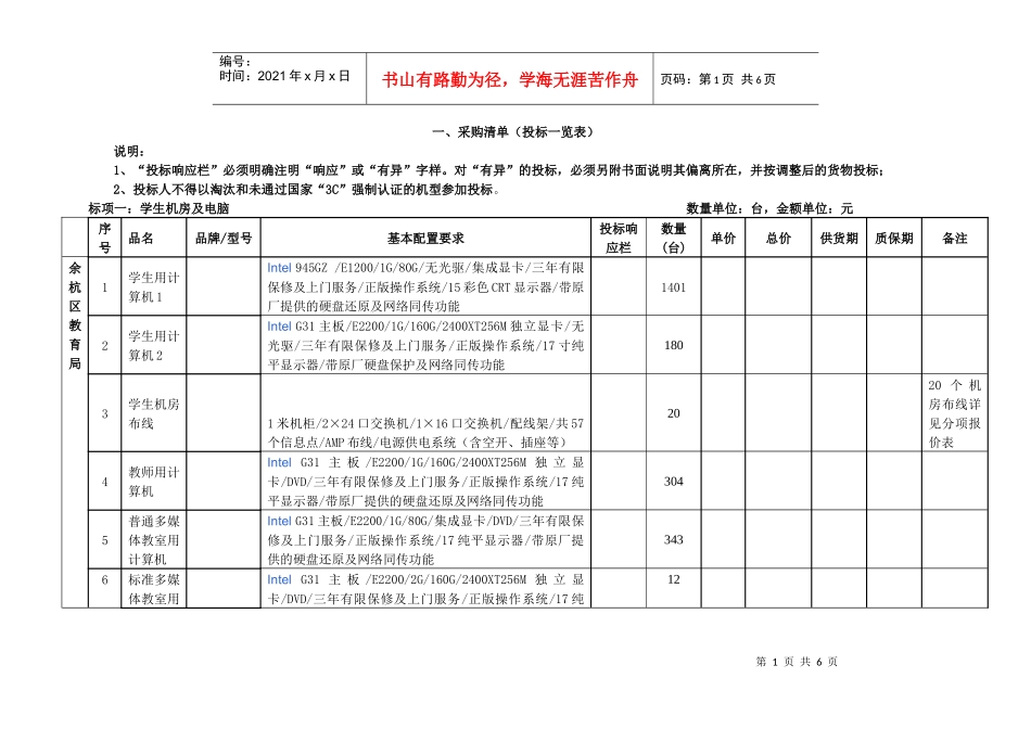 一、采购清单（投标一览表）_第1页