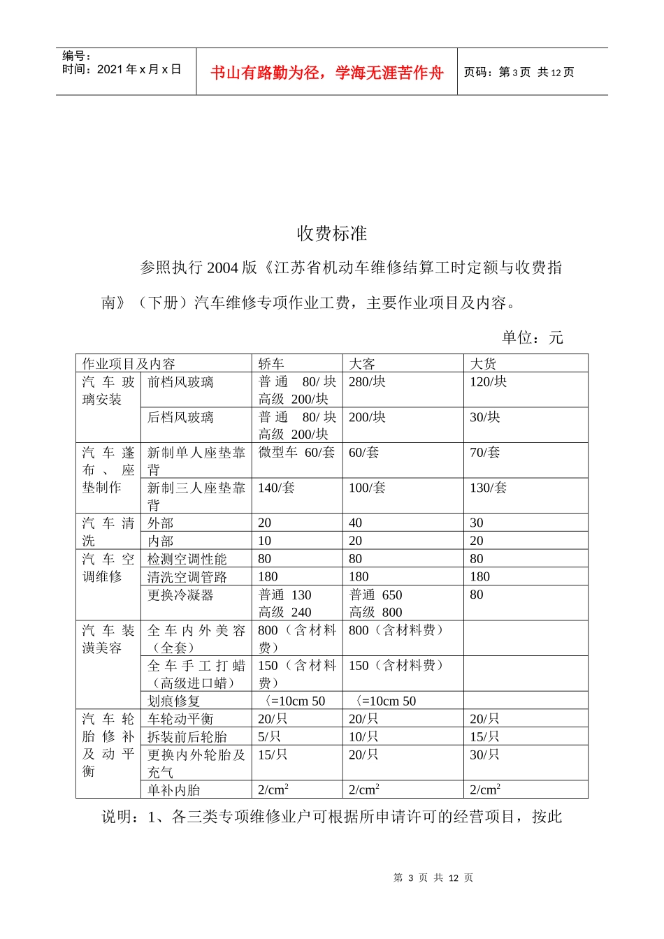 三类汽车维修管理制度doc-收费标准_第3页