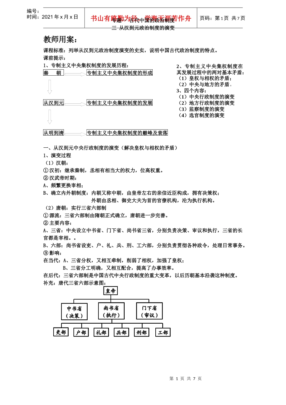 三 从汉到元政治制度的演变_第1页