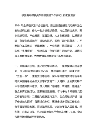 镇党委组织委员在基层党建工作会议上的汇报发言