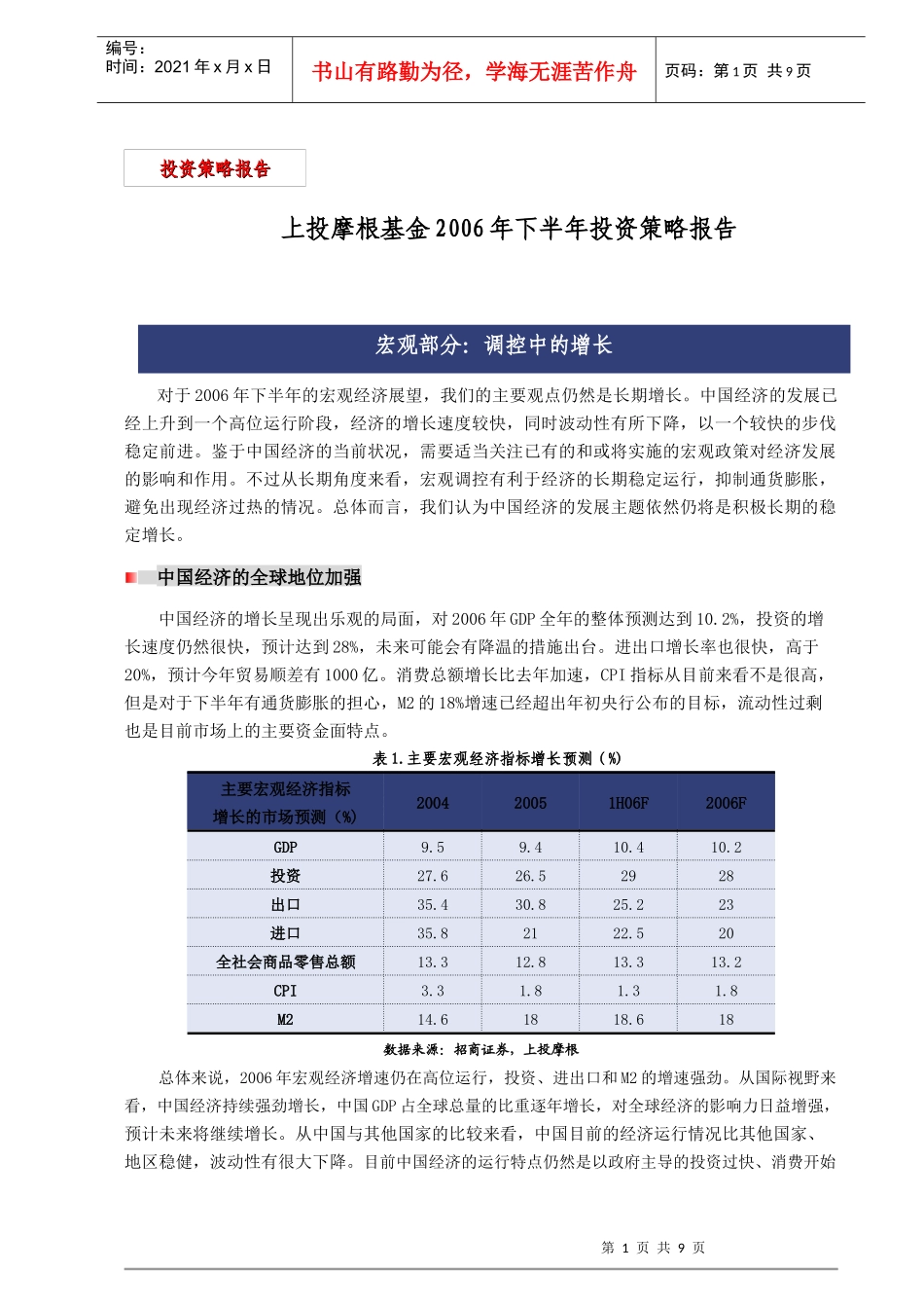 上投摩根基金投资策略报告(doc 8)_第1页