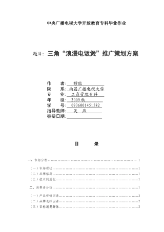 三角“浪漫电饭煲”推广策划方案