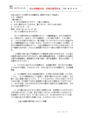 【精品文档-管理学】商业企业推行全面预算管理问题概述_财务管