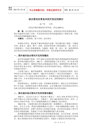 《青岛市地下市政设施及共同沟的发展战略研究》提纲