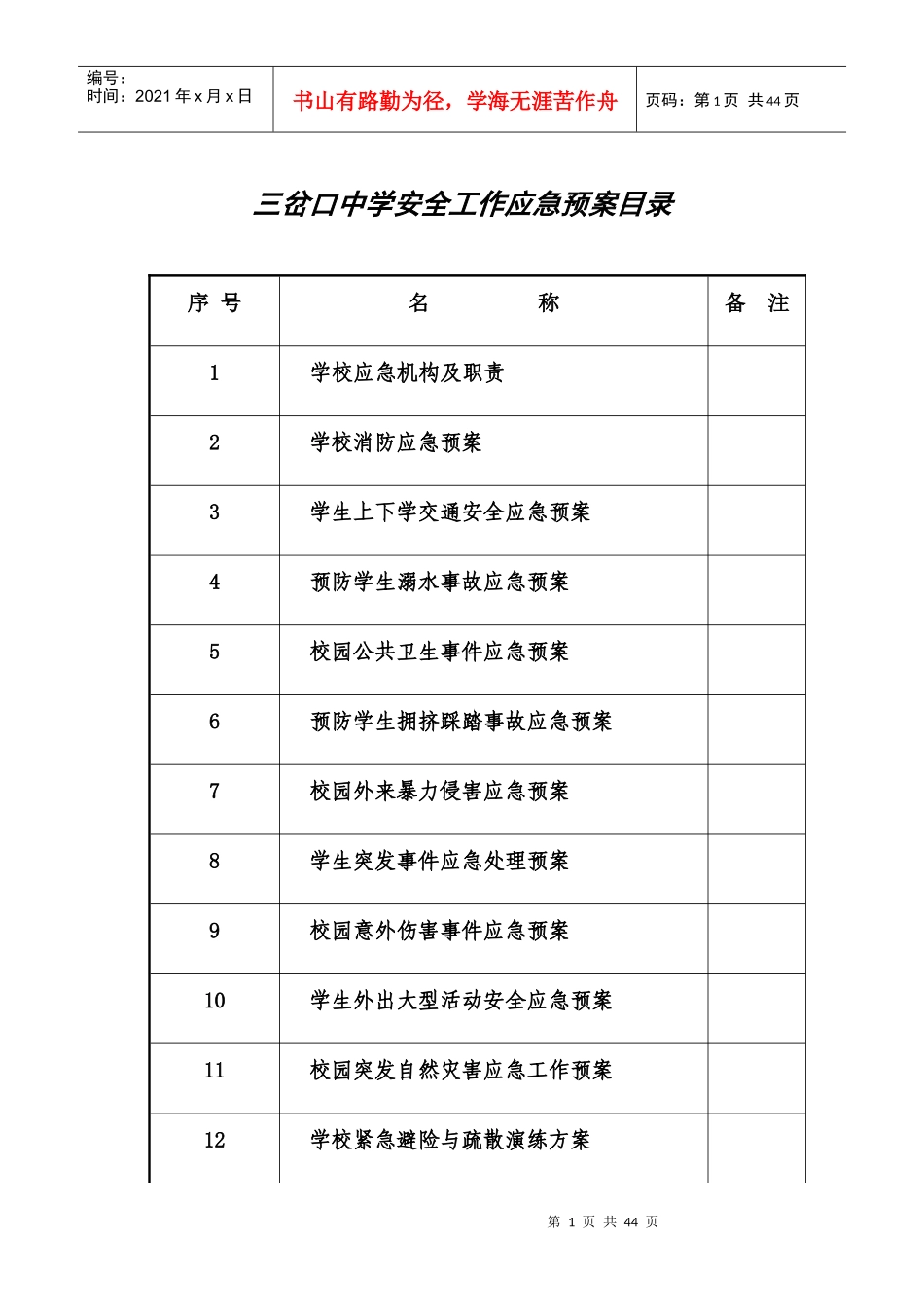 三岔口中学各种应急预案汇编_第1页
