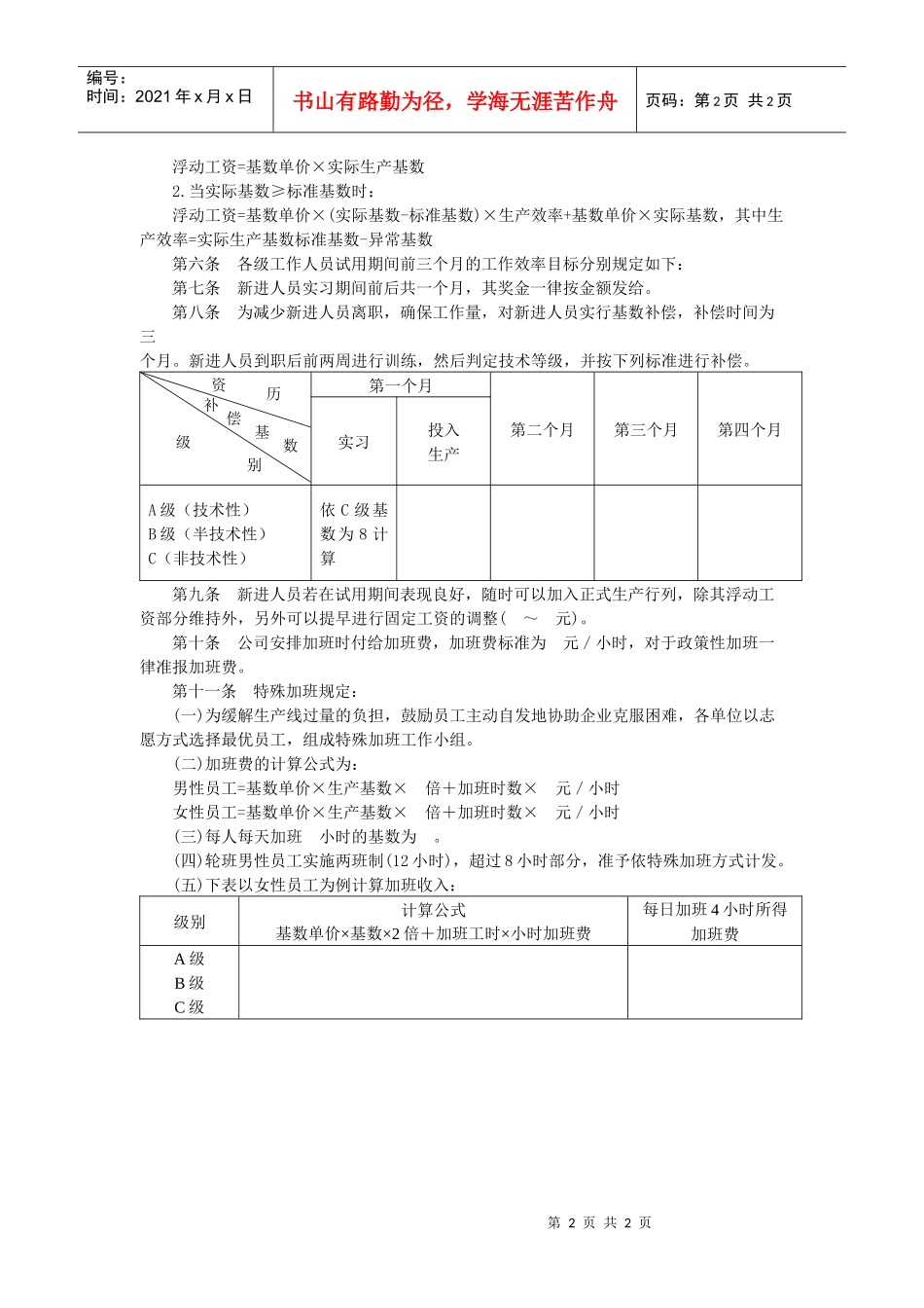 【薪酬福利】计件工资管理办法_第2页