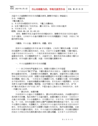 【精品文档-管理学】浅议中小企业财务管理存在的问题及对策_财